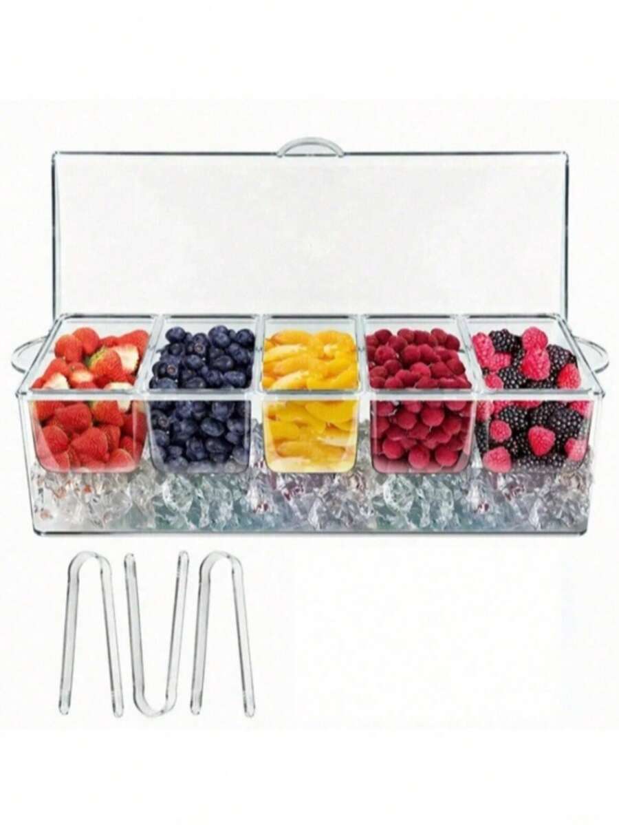 1 Set Airtight Salad Container With Lid, Transparent Compartment Design, Leakproof, Easy To Clean, Portable With Handle