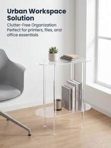 2-Tier Transparent Acrylic Side Table, Narrow Transparent Nightstand With Open Storage Shelf, Modern Minimalist Sofa End Table Suitable For Bedroom, Living Room, Small Apartment, Dorm, Office, Reading Corner And Home Decor - Multicolor - View 4