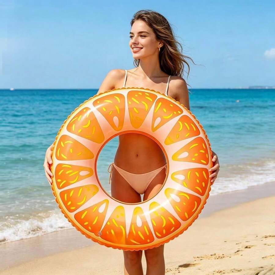1 pieza/Set Anillo inflable de fruta naranja grueso de PVC, flotador de piscina para adultos para diversión acuática de verano, flotador inflable de piscina, artículo esencial de playa - Multicolor - Ver 1