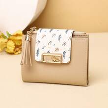 New Women's Short Wallet With A High-End Feel, Niche Leaf Card Holder, Student Coin Purse - Grey - View 5