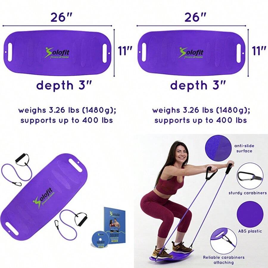 Board con bandas de resistencia y guía del usuario - eficaz ABS las piernas Core espalda y hombros entrenamientos - con un Twist - Ideal Fit Junta para ejercicios de fitness Tonificante pérdida de peso Púrpura - Púrpura - Ver 1