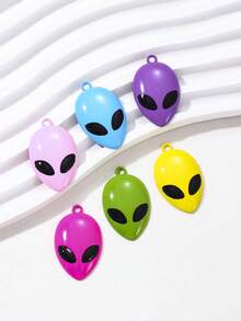 6 piezas de colgantes de metal con máscara de alienígena de dibujos animados divertidos y coloridos, surtidos al azar, con efecto de pintura en aerosol, hechos a mano, DIY, personalizados, para aretes, collar y cadena de teléfono - Multicolor - Ver 2
