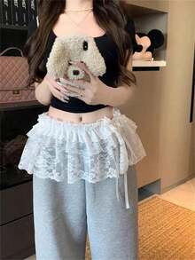 Spring & Summer Lace Trim Mushroom Hem Short Layered Skirt, Korean Style Women Clothing YHTO - 白色 - 查看 8