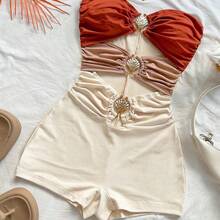Women's Metallic Buckle Ombre Jumpsuit, Sexy Party Date Beach Holiday Summer Outfit, Suitable For Holiday Date, Afternoon Tea, Wedding Season, Beach Cruise Vacation, City Road Trip Vacation, Boho Vacation, Music Festival - Azul - Ver 4