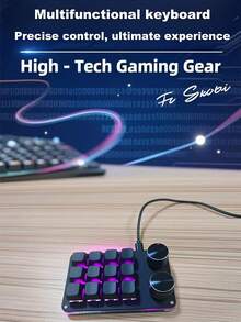12-Key Programmable Mechanical Keyboard, Supports 6-Layer Macro Recording & Editing, Freely Switchable. Multi-Functional Application: Design, Media, Entertainment Gaming, Industrial Control And Digital Device Operation... Free Your Hands, Use Multiple Combination Keys, One-Key Operation, Seize The Initiative. Built-In Storage, Plug And Play, Supports Hot-Swapping, Type-C Wired Connection - View 9