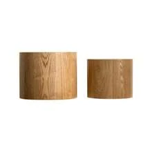 Nesting Coffee Table Set Of 2, Modern Round Coffee Table, Wooden Circle Accent Tables For Small Spaces Living Room Bedroom Balcony Office Drum Side Table, Natural Wood With Real Tree Ring - Maroon - View 8