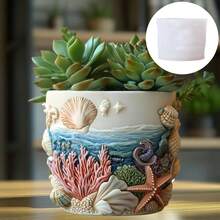 海洋生物浮雕多肉植物花盆树脂硅胶模具贝壳海星波浪浮雕圆形储物盒笔筒混凝土水泥硅胶模具珊瑚贝壳植物花盆石头模具工艺品模具 - A - 查看 8