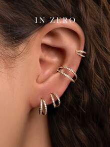 Brinco de argola dupla em aço inoxidável 16G com zircônias em duas camadas e fecho articulado – Disponível em dois tamanhos (8mm/10mm). Ideal para piercings de cartilagem, hélice, nariz, septo, clicker sem costura, argola pequena, daith, tragus e concha. Brinco de cartilagem prateado sem costura, perfeito para uso diário por homens e mulheres. - Zircônio de fileira dupla - Ver 1