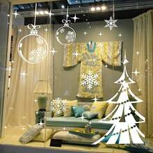Boodecal Christmas Decorations Hanging Balls Shinning Stars Snowflakes and White Christmas Tree for Home Shop Window Coverings Decor Wall Decals Stickers Holiday Celebration Presents 4832 Inches - Blanco - Ver 7