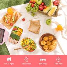 Fiambrera para adultos 1250 ml con tarro de salsa de 60 ml 3 compartimentos a prueba de fugas caja bento con juego de utensilios para oficina camping viajes color rosa - Rosado - Ver 6