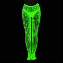 Green Fluorescent Night Glow Sheer Mesh Tights With Striped Pattern Luminous Bodycon Leggings Women Reactive Party Cosplay Outfit DBYS - Luminous 3081 - View 12