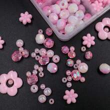 345件裝高級粉色花卉珠子套組，12格完整珠寶製作用品，混色AB幻彩圓珠、刻面水晶珠與花形壓克力珠，大容量馬卡龍色珠子組，適用於手鍊、項鍊、耳環及可愛手工DIY - A - 查看 2