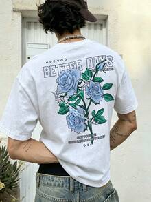 Camiseta de hombre FRACTYR con estampado vintage de rosa y espina, estilo casual de calle Y2K para el verano - Blanco - Ver 1