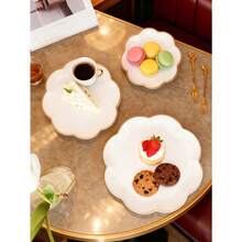1件乳白色花卉底座多功能奢華托盤，適用於居家水果、零食、配菜與骨渣，廚房與餐廳裝飾 - 白色 - 查看 3