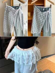 Spring & Summer Lace Trim Mushroom Hem Short Layered Skirt, Korean Style Women Clothing YHTO - 白色 - 查看 7