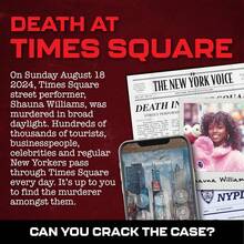 Trò chơi điều tra vụ án chưa được giải quyết ở Quảng trường Times Square - Vụ án bí ẩn dành cho người lớn ở New York, bao gồm 40 bằng chứng và manh mối kỹ thuật số - Trò chơi điều tra tương tác, phù hợp cho 1-10 người chơi, khoảng 150 phút, độ khó 3/5 - Nhiều màu - Xem 3