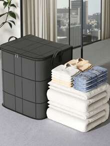 Foldable Large Capacity Storage Bag With Handle, Breathable Wardrobe, Clothing Storage Box With Handle And Zipper, Reinforced Portable Storage Bag, Can Be Used To Store Blankets And Quilts, Space-Saving Wardrobe Organizer Box, Suitable For Bedroom Home Dormitory, Can Store Quilts, Also Can Be Used As Dirty Laundry Basket And Clean Laundry Basket - Black - View 5