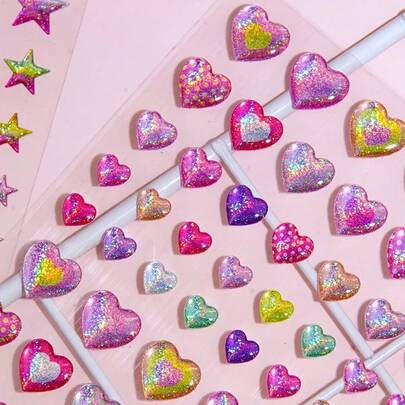 1pc Shiny Heart-Shaped Epoxy Resin Sticker - Colorful Glitter DIY Face, Nail, Wall, Ear Decoration, Long-Lasting Adhesive For Party, Crafts, Festivals, Cute Sticker, Party Decor, Dazzling Decor, Bright Decor