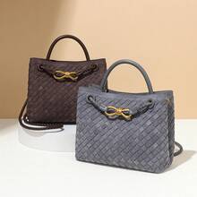 New Suede Metal Woven Tote Bag, Shoulder Bag, Crossbody Handbag, Square Tote Bag - Y1747# Nâu - Xem 10