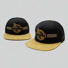Men Baseball Cap - Black and Gold Suede Color Blocking - View 2