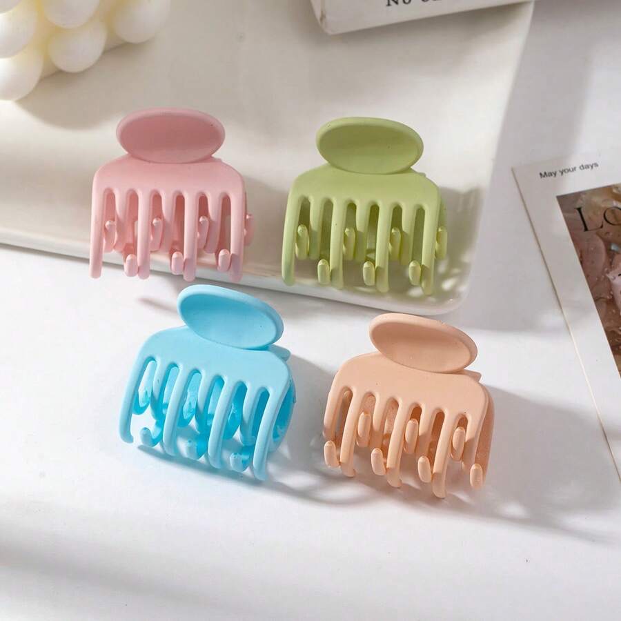 4 piezas de pinzas para el cabello de color mate suave, pinzas mini antideslizantes lindas adecuadas para mujeres & niñas para uso diario, aplicables para maquillaje, escuela, viajes y vacaciones de verano, accesorios para el cabello de playa - Multicolor - Ver 1