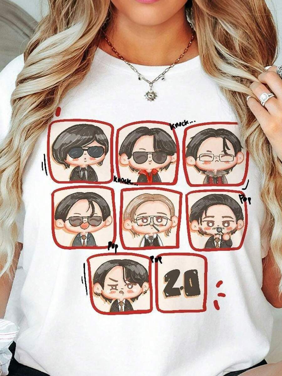 Bangtan Arirang Chibi 2.0 Track Vintage Comfort Color Shirt, - White - View 1