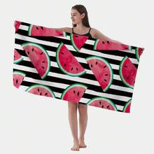 黑白條紋 + 西瓜圖案印花沙灘巾 - 高吸水性聚酯纖維 (Polyester)，400gsm 超厚沙灘巾，適合運動與游泳池、露營沙灘，易收納旅行用品，度假必備個性化禮物 - 10 - 查看 5