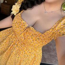 Vibekara Plus Size Fashionable Casual Ditsy Floral Waist Cinched Dress Yellow Maxi Dress Women Floral Maxi Dress Brunch Dresses Yellow Sundress Women Yellow Floral Dress - Amarillo - Ver 7