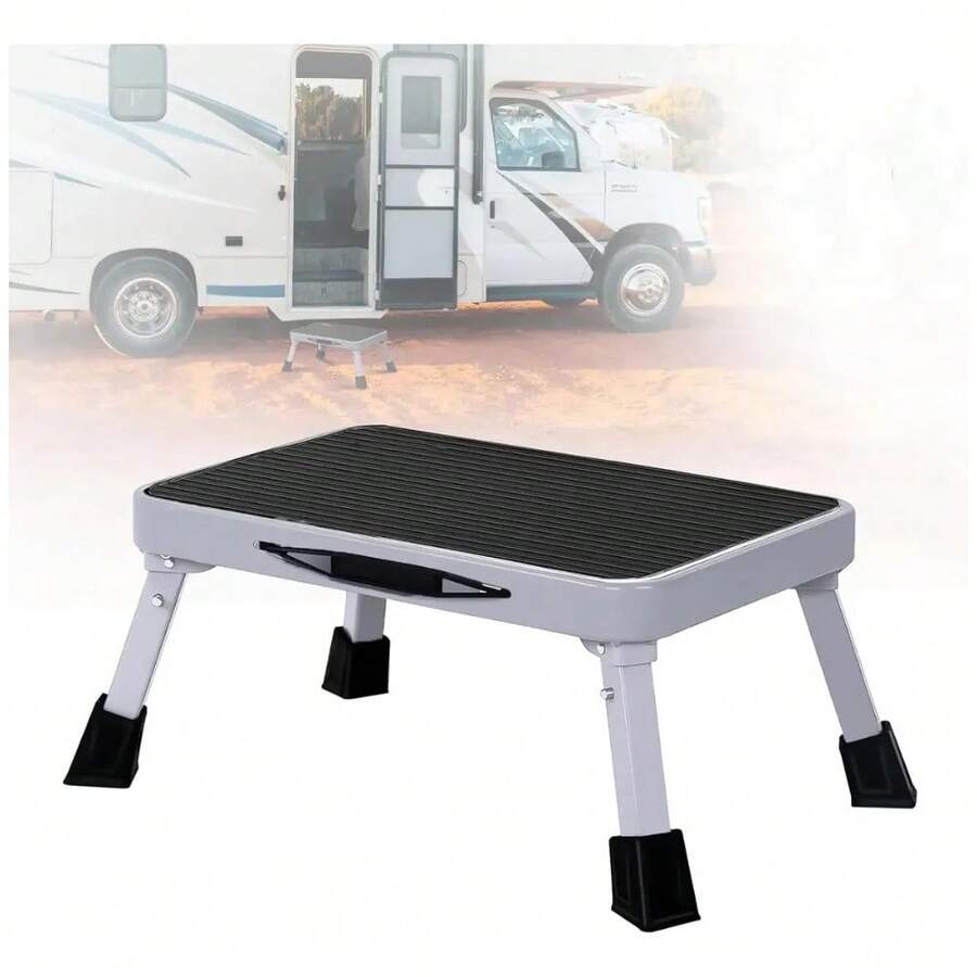 Folding Step Stool, 1 Step Ladder - Black - View 1