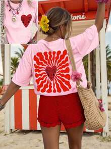 Spring Holiday Clothes, Women's Holiday Clothing, Women's Printed Crop Tops For Spring - 糖果粉 3 - 查看 4