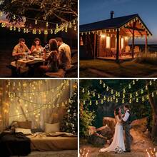 1 Piece 20/26/40ft Solar Outdoor String Lights With 10/15/25 Shatterproof Bulbs, 8 Lighting Modes, Vintage Jute LED Patio Lights, Waterproof Hanging Patio Café Decorative Lights, Warm White, Suitable For Rural Yards, Fences, Walkways, Gardens, Weddings, Camping, Backyard Cafés, Small Bar Decorations, Easter Celebrations, Parties, And Other Occasions - 多色 - 查看 5