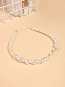 1pc Pearl Headband, Minimalist Girl Hair Accessory, Bridal Pearl Headpiece, Simple & Versatile - Multicolor - View 2