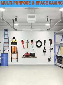 1pc Heavy-Duty Steel Garage Organizer Wall-Mounted Hanging Shelf For Garden Tools - Multi-Purpose Overhead Utility Rack - Shovel, Rake, Broom Organizer Wall Hooks - Multicolor - View 4
