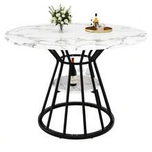 Dining Set (5 Pieces), Round Dining Table, 100 X 100 X 76 Cm Dining Table (Incl. 4 Chairs), Round Coffee Table For 4 People, Velvet Chair (Incl. Dining Table With Marble Top), Black Chair - Black - View 5
