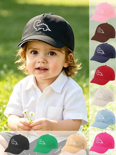Multi Colored Cute Dinosaur Printed Baseball Cap Set, Breathable Outdoor Sunscreen Cap For Infants And Young Children, Suitable For Beaches, Travel, Kindergartens, And Daily Play, Suitable For Children Aged 1-3Y