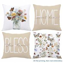 MEMNUN 4pcs Farmhouse Mason Jar Floral Butterfly Watercolor Print "Home Sweet Home & Bless This Home" Throw Pillow Covers [No Pillow Insert], 17.7*17.7in(45*45cm)/19.69*19.69in(50*50cm)/15.75*15.75in(40*40cm), [Single-Sided Print] Fresh Healing Cushion Covers For Sofa, Bed, Living Room, Bedroom, Car, Office, Hotel Decor, Perfect Gift For Family And Friends, All Seasons - Multicolor - View 13