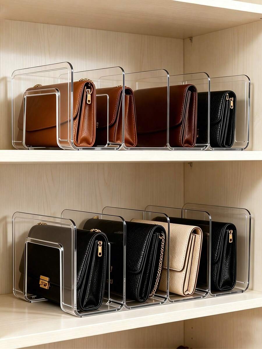 1/2/4 chiếc Túi đựng đồ trong suốt, kệ đựng túi xách, thích hợp cho phòng ngủ, phòng tắm, văn phòng, kệ sách hình chữ L tiện dụng, tiết kiệm không gian, có thể dùng làm hộp đựng đồ trên xe hơi, hộp sắp xếp ngăn kéo, hộp đựng đồ 4 ngăn trong suốt. Lưu ý: Chỉ thích hợp cho túi xách hoặc ví nhỏ. - Trong sáng - Xem 1