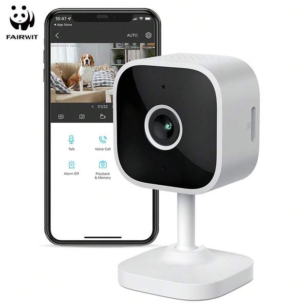 PANDA Cámara de de video HD 1080P con audio y visión nocturna, compatible con WiFi 2.4G, adecuada para doméstica, se puede conectar al teléfono inteligente, compatible con monitoreo de video bidireccional, grabación, monitor de bebé, control de aplicación, detección/seguimiento de movimiento, vigilancia, cámara para mascotas