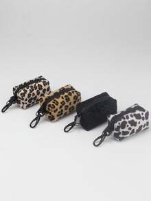 1pc Plush Leopard Print Clutch Bag, Portable Pouch For Storage, Fashion Coin Purse, Lipstick Case, Key Holder - Multicolor - View 1
