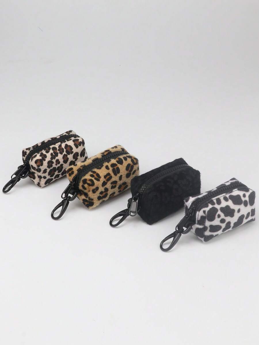 1pc Plush Leopard Print Clutch Bag, Portable Pouch For Storage, Fashion Coin Purse, Lipstick Case, Key Holder - Multicolor - View 1