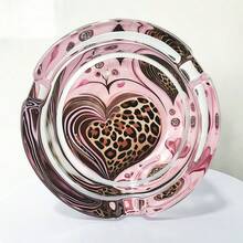 3.34-Inch Round Pink Cute Heart-Shaped Leopard Print Glass Ashtray, Hotel Decor Home Accessory, Gift For Friends - Colorful - View 3
