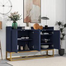 Modern Sideboard In Minimalist Style 4-Türiger Griffloser Buffetschrank Für Esszimmer, Wohnzimmer, Küche (Marineblau) - Navy - View 3