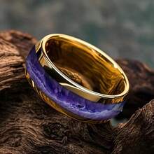 1pc 1pc Fashion Men's Stainless Steel Rings Artificial Purple Agate Stone Inlay Fashion Men's Stainless Steel Rings Jewelry Suitable For Daily Wear, Gift For Him Non-Fade - Gold - View 4