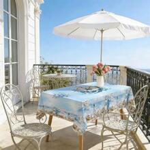 2D Flat, 1PC Polyester Material, Rectangular + Round Version, Fresh Ocean Style Rudder Blue Flower Printed Tablecloth, Suitable For Indoor And Outdoor Use, Suitable For Home Dining Tables, Living Room Coffee Tables, B&B Soft Furnishings, And Also Suitable For Outdoor Picnics And Terrace Layouts. It Is Stain-Resistant And Easy To Care For, Creating A Refreshing And Healing Vacation Atmosphere. Available In Multiple Sizes - Multicolor - View 10