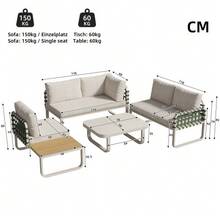 Garden Lounge Set (4-5 Seats), Green Rattan And Leather Garden Furniture Set, Modern Outdoor Sofa Set Including All Seat And Back Cushions, Set For Balcony, Garden And Terrace, Apricot - 杏色 - 查看 5