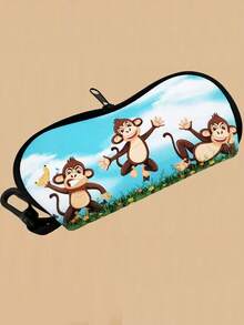 1 pièce Étui à lunettes zippé avec imprimé 3 singes pour femmes, pochette portable en néoprène souple pour lunettes de mode, cadeau idéal pour les voyages, les sports et les activités de plein air - Nouvel étui à lunettes imprimé amélioré - Voir 9