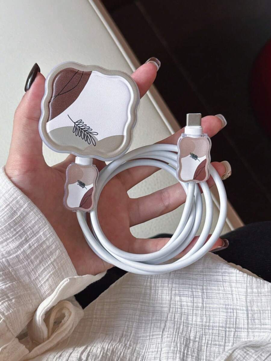 3 pièces Set de protecteurs de câble de charge à motif feuille, convient pour le chargeur rapide Apple 20W de norme britannique - Multicolore - Voir 1