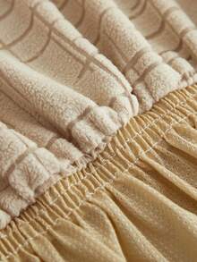 1pc Plush Checkered Jacquard Skirt Edge Stretch Sofa Cover, Dust-Proof And Dirt-Resistant, Elastic Full Coverage Sofa Protector, Living Room Home Decor, Machine Washable, Pillow Cover Not Included - Beige - View 3