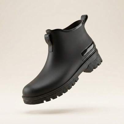 Botas de Lluvia Impermeables para Mujer de PVC, Botines de Agua con Suela Gruesa Antideslizante, Calzado de Lluvia Estilo Minimalista y Casual, Botas Cortas Resistentes al Desgaste, Zapatos para Exteriores Cómodos y Flexibles, Diseño Versátil de Punta Redonda con Tracción Superior, Moda para Caminar en Lluvia