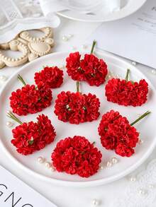 1 PIEZA Flores artificiales de clavel mini Hortensia de seda Tocado Plantas falsas para decoración de caja de caramelos de boda de otoño Florero para decoración del hogar, comedor, dormitorio, accesorios de fiesta de cumpleaños, decoración de jardín al aire libre, decoración de otoño - Rojo - Ver 11